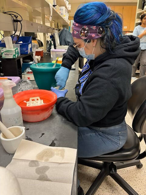 student working with dry ice.